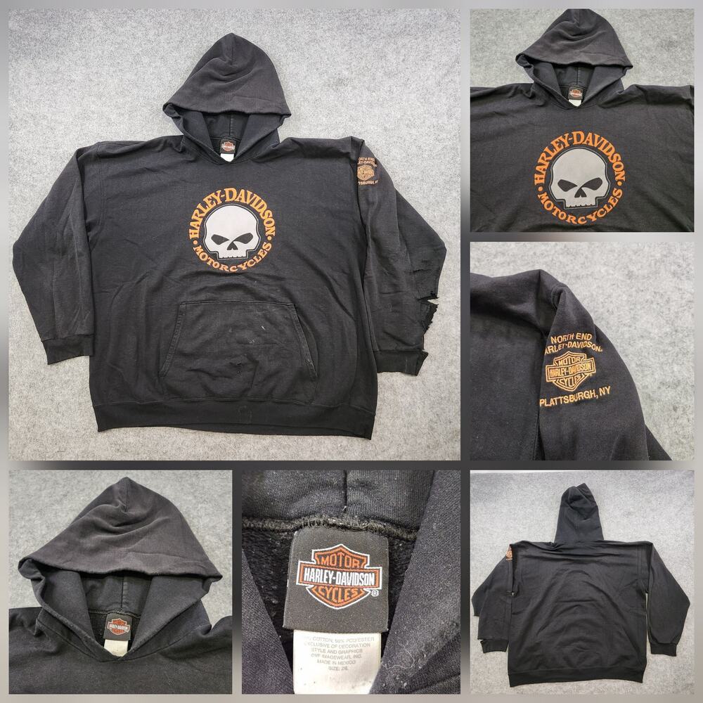 Harley Davidson Hoodie Mens 2XL Willie G Skull‎ Distressed Pullover Motorcycles